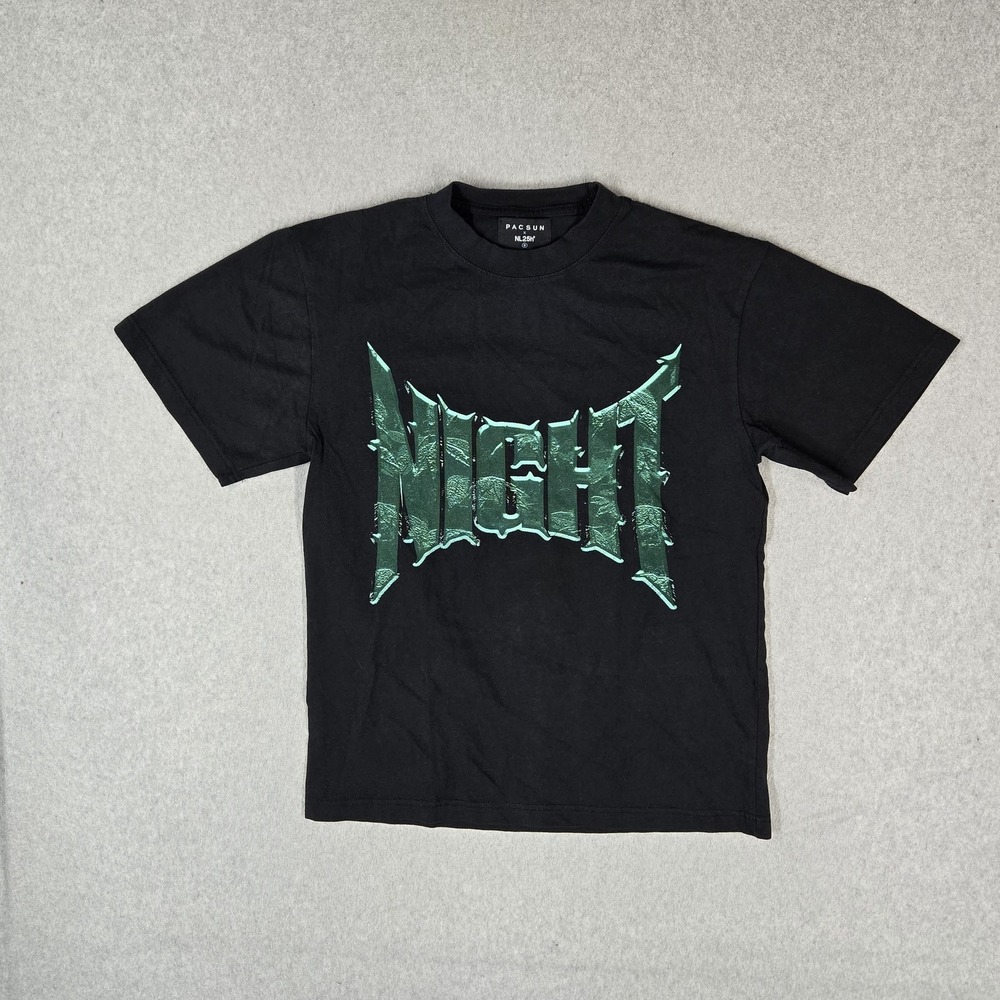 Pacsun Men Shirt SMALL Black Nightlab Jumbo Night NL25 Tee Logo Short Sleeve